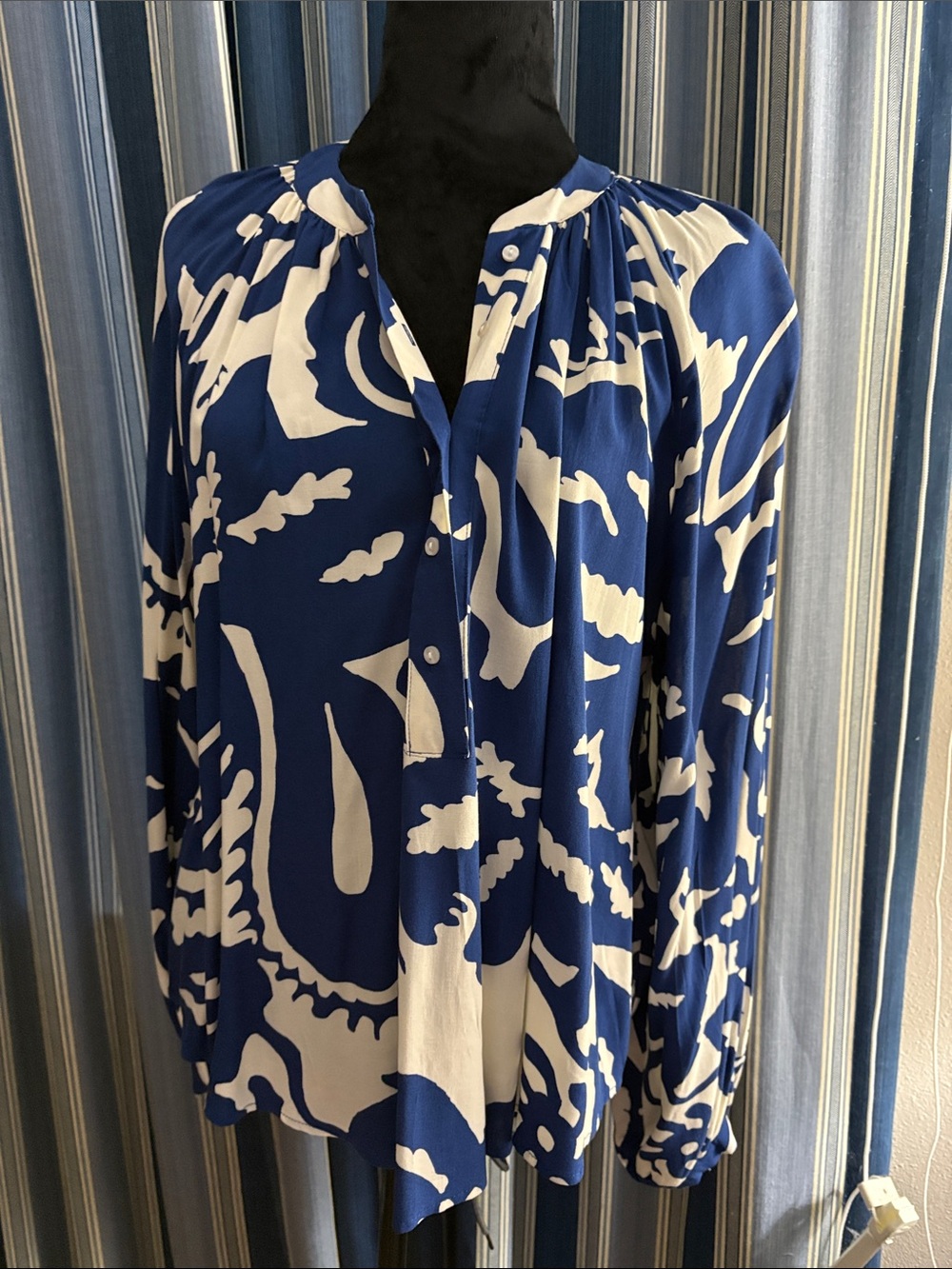 H&M Blue and White Printed Swim Cover-Up Blouse
